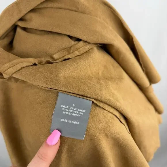 Bagatelle Faux Suede Open Front Jacket Tan Waterfall Drape Womens Size S - Picture 9 of 10